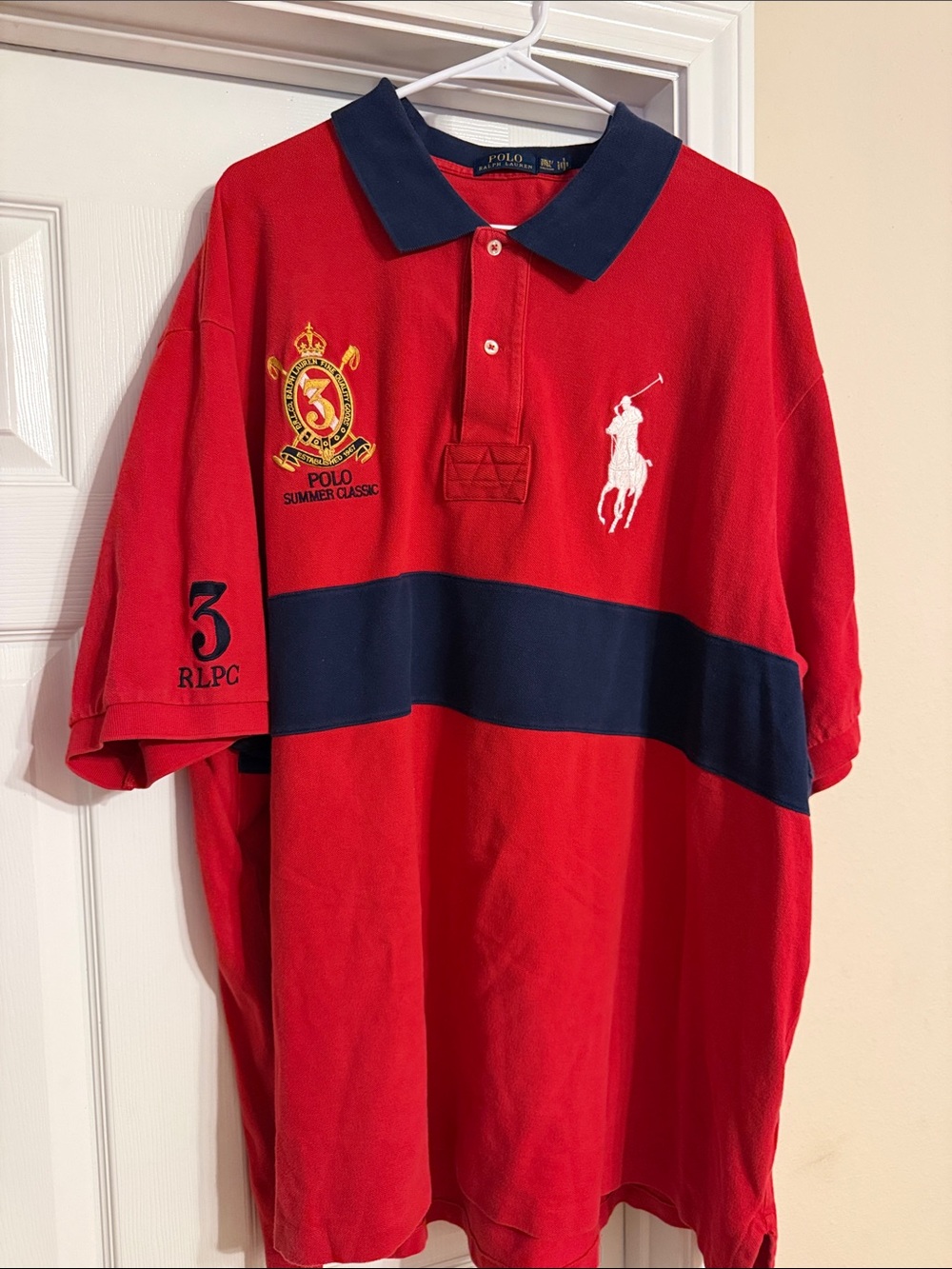 Vintage Polo by Ralph Lauren Red & Navy Rugby Polo Shirt with Crest